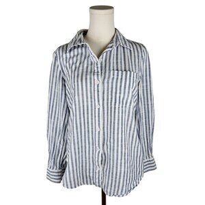 Lola River Shirt Size Small Gauze Stripe Boho Blue & White Button-Up